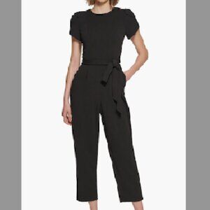 Calvin Klein Puff Shoulder Black Cropped Jumpsuit Size 8